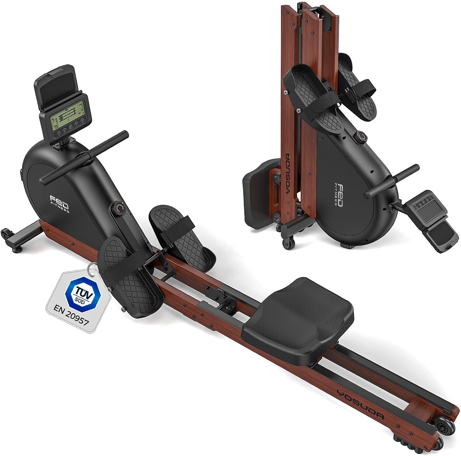 YOSUDA 2026 Wioślarz magnetyczny do domu, 180kg obciążenia, 60kg opór magnetyczny, Składany wioślarz z prawdziwego drewna, App/Bluetooth, Certyfikat TÜV, Ultra-cichy, 16 poziomów oporu