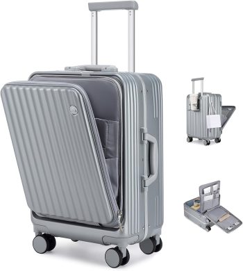 Sea choice Bagaż otwierana z przodu 20-calowa walizka PC z twardą skorupą Bagaż podręczny z zamkiem i blokadą TSA 4 kółka Porty USB do ładowania i uchwyt na kubek