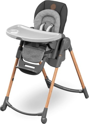 Maxi-Cosi Minla Krzesełka do Karmienia, 0–14 lat, do 60 kg, Wysokie krzesełko, 9 wysokości, 5 pozycji odchylenia, 4 pozycje tacy, Kompaktowe składanie, Regulowany podnóżek, Essential Graphite