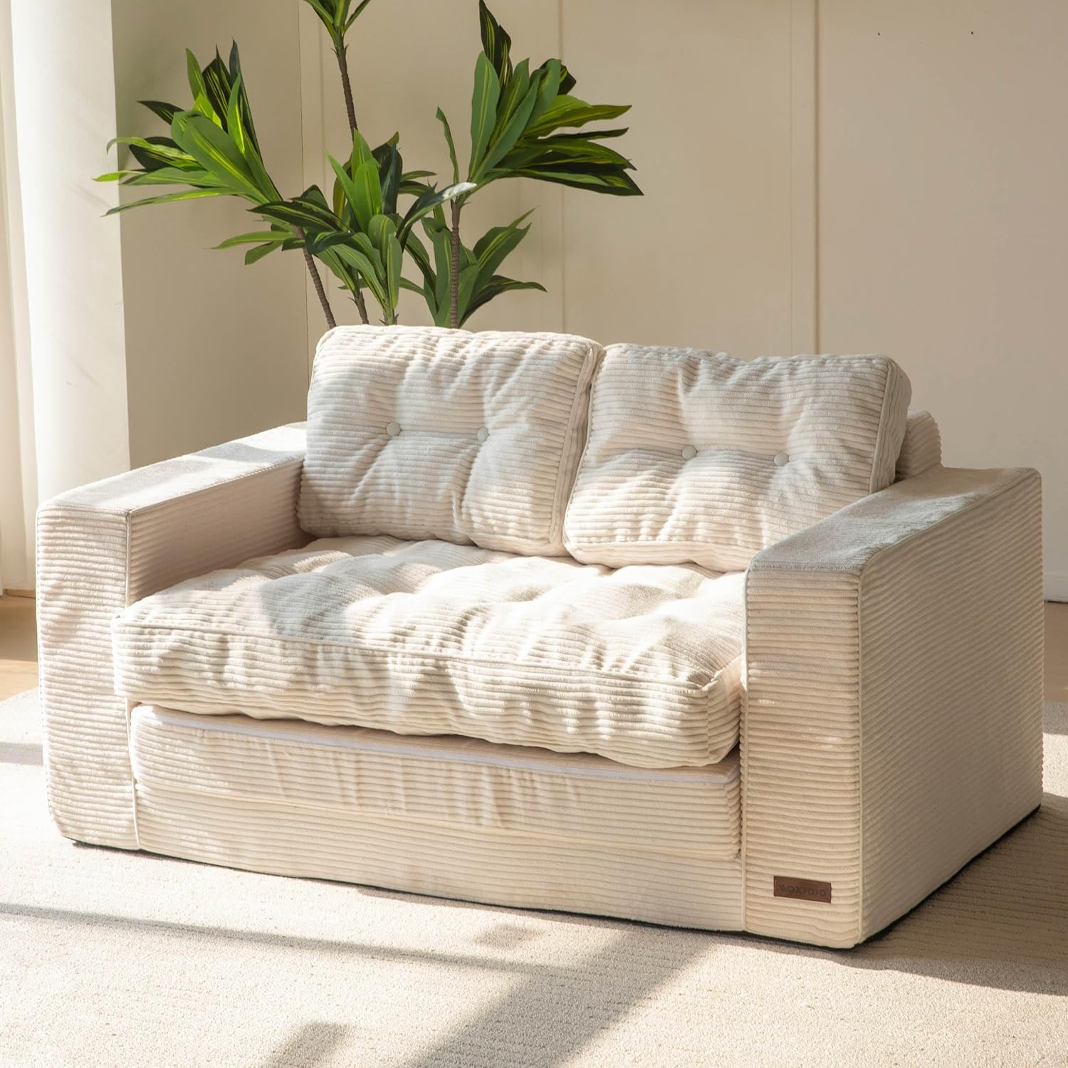 MAXYOYO Sofa podłogowa o szerokości 140 cm z poduszką, składana sofa 2 w 1, z funkcją spania, powierzchnia do leżenia, 101 x 196 cm, do salonu, sypialni, salonu
