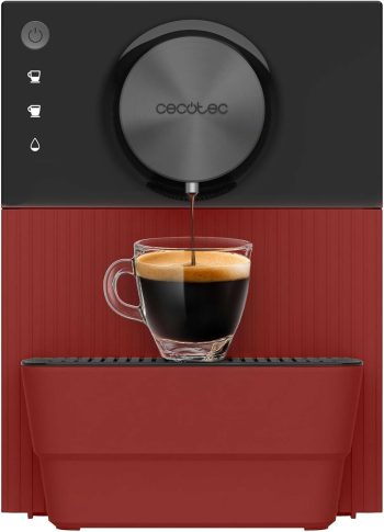Cecotec Superautomatyczny ekspres do kawy kompaktowy Cremmaet Cube Red. 1350W, profesjonalna wydajność, system prasowania, wstępne zaparzanie, 19 barów, system Thermoblock, 5 poziomów mielenia