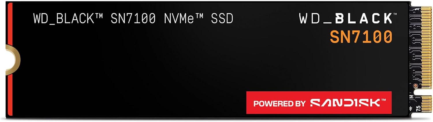 WD_BLACK SN7100 1 TB NVMe SSD M.2 2280 (prędkości odczytu do 7000 MB/s, prędkości zapisu do 6700 MB/s, Next Gen TLC 3D NAND, DASHBOARD, do 2400 TBW) POWERED BY SANDISK