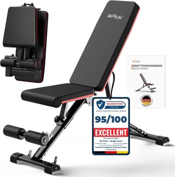 DH FitLife Regulowana składana ławka treningowa | nachylona ławka i płaska ławka do wyciskania pozycji leżącej, trener pleców i brzucha | wielofunkcyjna ławka fitness do fitnessu i treningu siłowego |