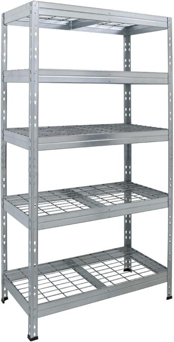 Rivet – regał do dużych obciążeń z półkami z siatki stalowej, 180 x 90 x 45 cm (wys. x szer. x gł.), 5 półek, nośność 250 kg na półkę, ocynkowany.