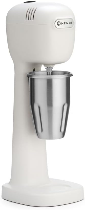 HENDI Mikser do koktajli mlecznych, w tym 2 kubki, 4 mieszadła, do koktajli mlecznych, Freddo Cappuccino, frappés, mikser do napojów, 0,5L, 230V/400W, 170x196x(H)490mm, ABS, stal nierdzewna, biały
