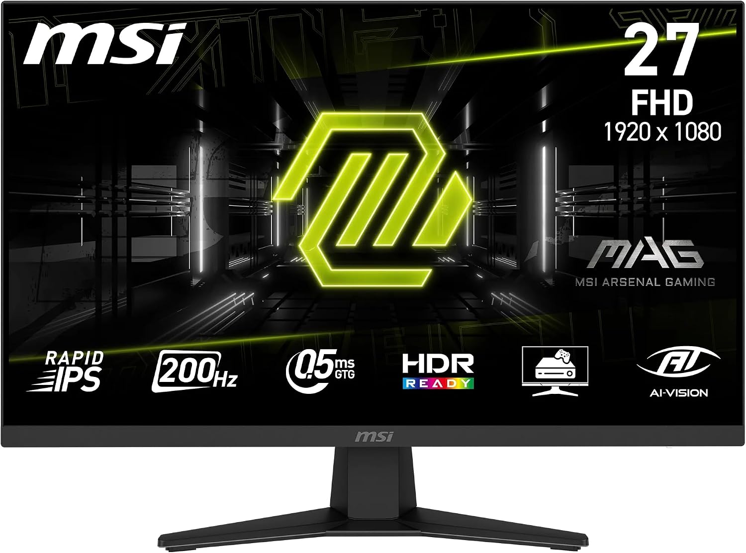 MSI MAG 274F Gaming Display 27'' FHD - Szybki panel IPS 1920 x 1080, 200 Hz / 0,5 ms (GtG), HDR Ready, HDMI 2.0b, P 1.2a, konstrukcja bez obramowania, odchylana, czarny