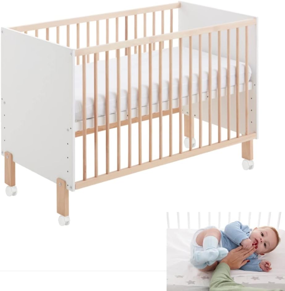 Drewniane łóżeczko dziecięce 60x120, z kołami | Umami CoolDreams