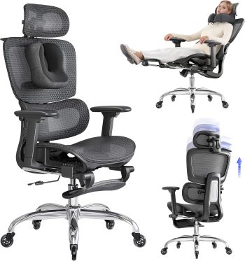LarkLeaves Ergonomiczny Fotel Biurowy z Podnóżkiem Czarny L10 Pro