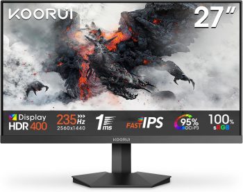 KOORUI G2721P 27 Inch Gaming Monitor,200Hz, IPS, QHD 1440P, 1ms, HDR 400, Adaptive Sync, VESA Mountable, HDMI/DP, Low Blue Light, 99% SRGB