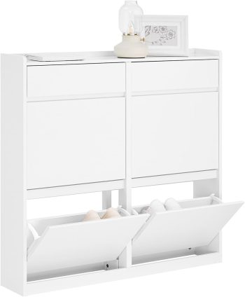 SoBuy FSR169-W szafka uchylna na buty z 4 półkami na buty, z 4 półkami, biała, szer. x wys. ok. 98 x 95 x 19 cm