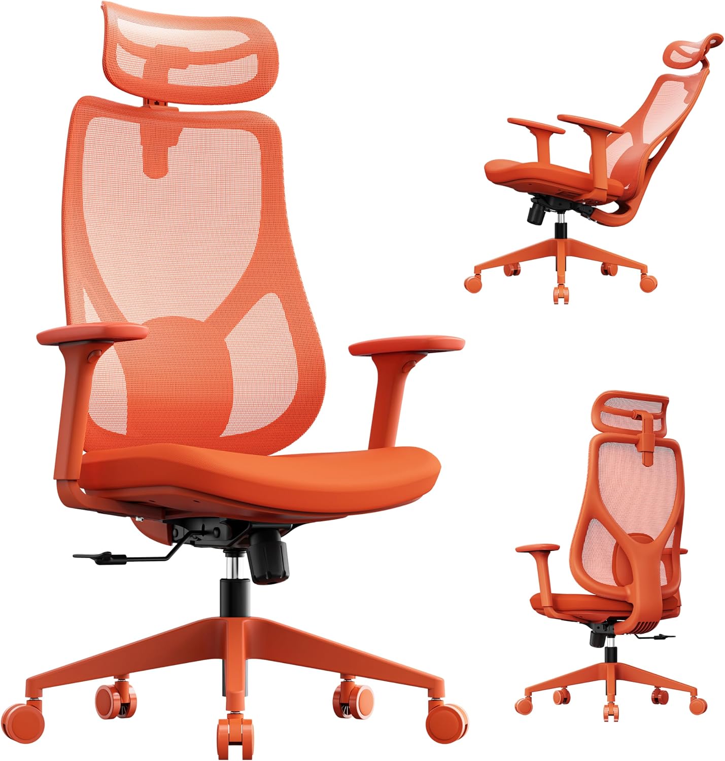SENSE7 Fotel Biurowy Gamingowy Ergonomiczny Krzesło Obrotowe Biurowe Regulowany dla Home Office Graczy 150kg Oddychająca Tkanina Regulowany Zagłówek z Podparciem Podłokietnikami 3D - MOYO Pomarańcz