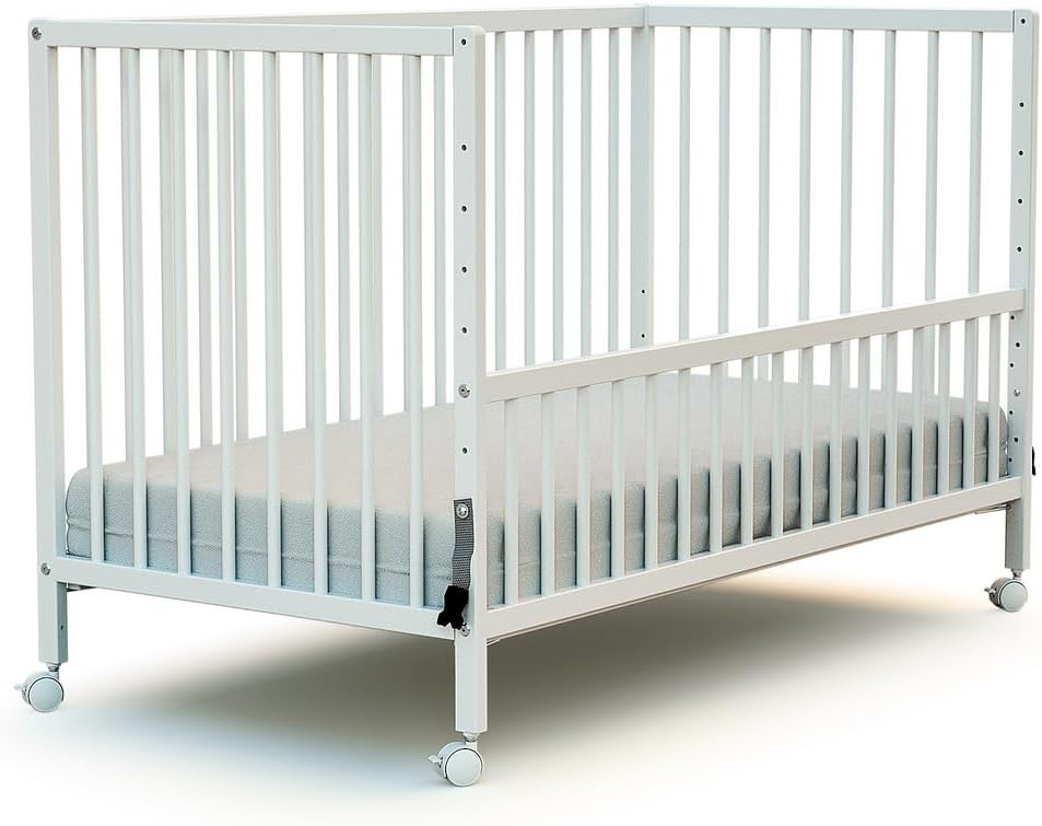 WEBABY - Drewniane łóżeczko dziecięce 60x120cm | Biały | Lite drewno | Od urodzenia | Regulacja wysokości | Łóżko barowe lub wspólne spanie | Komfort snu | Podstawa listwowa