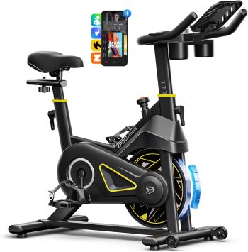 YPOO Rower Treningowy, Regulowany Magnetyczny Opór, Wygodne Siodełko, Uchwyt na Tablet i Kursy Fitness, Rower do Jazdy w Pomieszczeniach na Trening Cardio w Domu, Cichy Hometreiner o Wysokiej Nośności