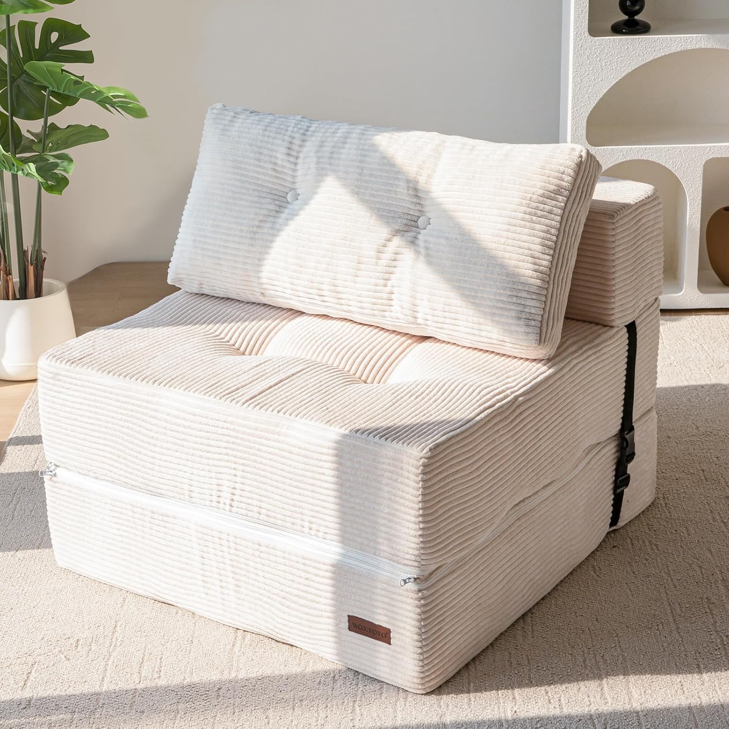 MAXYOYO Składana sofa z funkcją spania, rozkładana sofa z pianką podtrzymującą o wysokiej gęstości, przenośne krzesło składane 4 w 1, które zamienia się w leżak podłogowy, wszechstronna sofa podłogowa