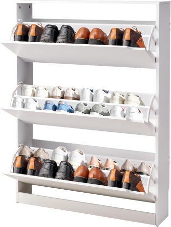 VEVOR Szafka na buty z 3 szufladami z klapką, nowoczesna szafka do przechowywania butów z urządzeniem zapobiegającym przewróceniu, wolnostojący organizer na buty, idealny do przedpokoju, sypialni