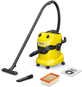 Kärcher odkurzacz na mokro/sucho WD 4 V-20/5/22, moc: 1000 W, plastikowy pojemnik: 20 l, wąż: 2,2 m, funkcja wydmuchu, płaski filtr falisty, ssawka podłogowa i szczelinowa, worek filtrujący