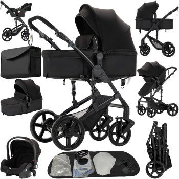 wózek Reborn dziecięcy 3 w 1, kompletny zestaw z ramą ze stopu aluminium i dwoma odwracalnymi trybami przesuwania