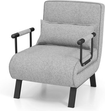 COSTWAY Fotel do spania 4 w 1, składany, sofa do spania z 5-stopniową regulacją oparcia, zdejmowaną poduszką i wyściełanym siedziskiem, z metalową ramą, obciążenie do 150 kg, jasnoszary