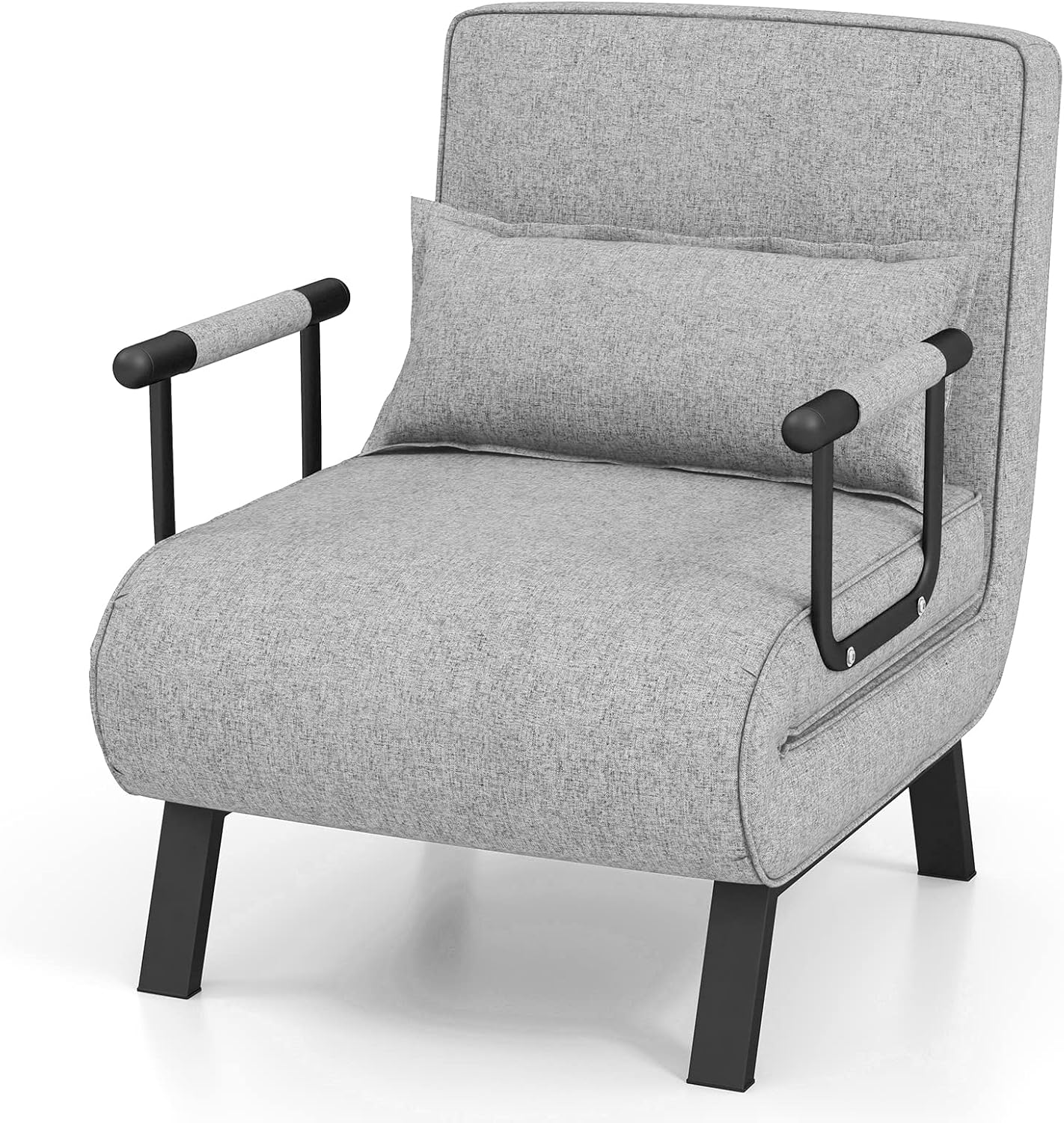 COSTWAY Fotel do spania 4 w 1, składany, sofa do spania z 5-stopniową regulacją oparcia, zdejmowaną poduszką i wyściełanym siedziskiem, z metalową ramą, obciążenie do 150 kg, jasnoszary