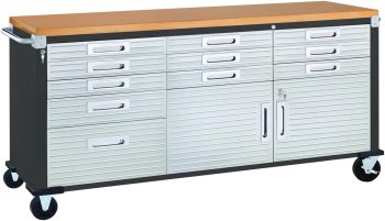 Seville Classics Ruchomy stół warsztatowy z 11 szufladami, 182,9 x 50,8 x 95,2 cm, grafitowy