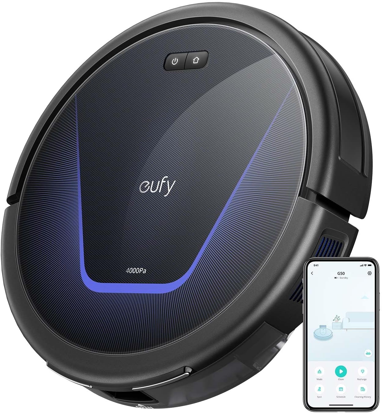 eufy G50 Automatyczny odkurzacz z silnym ssaniem 4000 Pa, dynamiczna nawigacja, grzebień Pro-Detangle, szczotka rolkowa, idealny do sierści zwierząt, twardych podłóg, dywanów