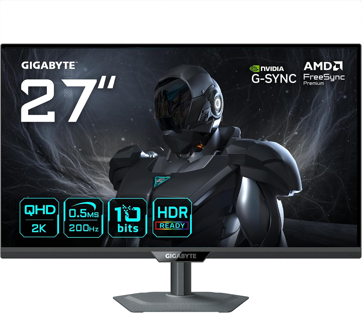 GIGABYTE G27Q2 27" 2K QHD monitor do gier - 2560 x 1440, 200Hz, 1ms, 350 CD/m², kompatybilny z G-Sync, FreeSync Premium, HDR10, HDMI 2.0, DisplayPort 1.4