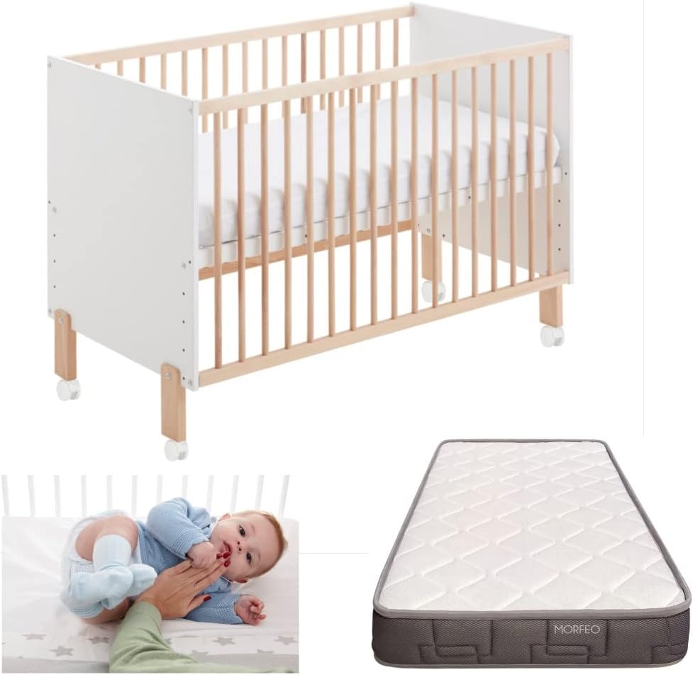 Drewniane łóżeczko dziecięce 60x120, materac Morfeum | Umami CoolDreams