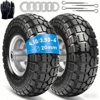 Koła do wózka: zestaw 2 opon z pełnej gumy 4.10 3.50-4, zapasowe koła do wózka transportowego 260 x 85 mm (piasta 20 mm)