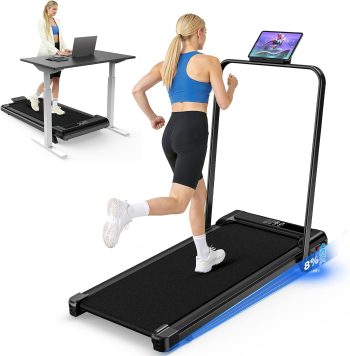 Homefitnesscode Składana Bieżnia z Nachyleniem, 3 KM Elektryczna Bieżnia pod Biurkiem, 1–10 km/h, Kompaktowa i Smukła Bieżnia Walking Pad z Wyświetlaczem LED i Pilotem, Nośność 140 kg