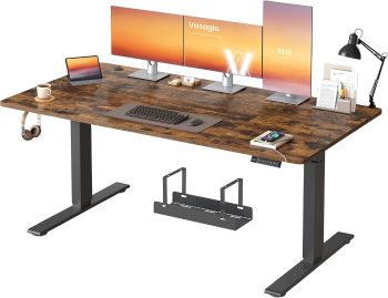 VASAGLE Biurko z regulacją wysokości, 160 x 80 cm, złącze USB-C, półka na listwę zasilającą, biurko do pracy w pozycji stojącej, 3 przyciski pamięci, do biura, brąz vintage LSD146KD02