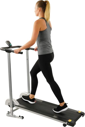 Sunny Health & Fitness Foldable Treadmill, Manual Compact Mini Treadmill for Walking Running Machine, Cardio Exercise Equipment for Home Office Use - SF-T1407M