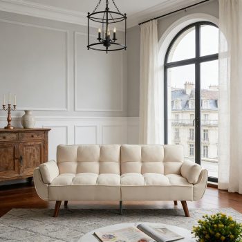 JIEXI Rozkładana sofa z funkcją spania, rozkładana sofa 2-osobowa, sofa 190x75cm, wygodna, nadaje się do salonu, sypialni, beżowa (beżowy)