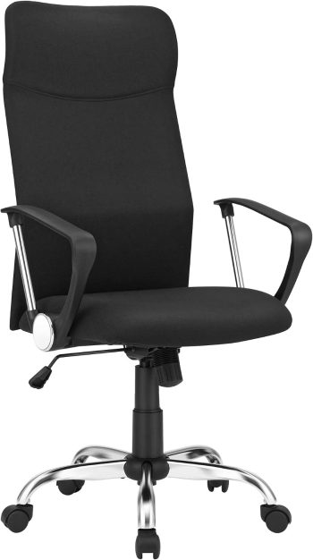 SONGMICS Fotel biurowy, ergonomiczne krzesło do sali konferencyjnej, siedzisko obrotowe, wyściełane siedzisko, regulacja wysokości i nachylenie, nośność 120 kg, czarne OBN034B01