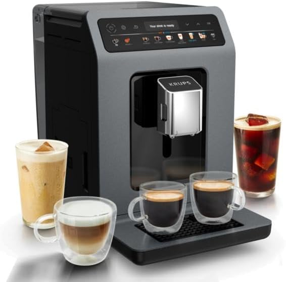 Krups EA898GF0 Evidence Hot & Cold, automatyczny ekspres do kawy ziarna, 18 gorących i zimnych przepisów, espresso, cappuccino One Touch, intuicyjny interfejs, szary