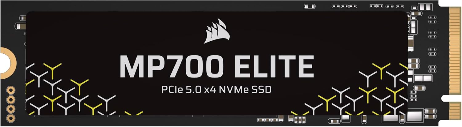 CORSAIR MP700 ELITE 1TB PCIe 5.0 x4 NVMe Dysk SSD M.2 – Do 10 000 MB/s – Technologia 3D TLC NAND o Wysokiej Gęstości – M.2 2280 – Kompatybilny z DirectStorage – Czarny