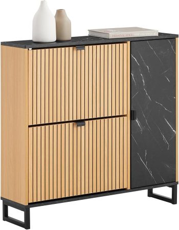 SoBuy Szafka na buty wąska z 2 klapami 90 x 88 x 24 cm do przedpokoju