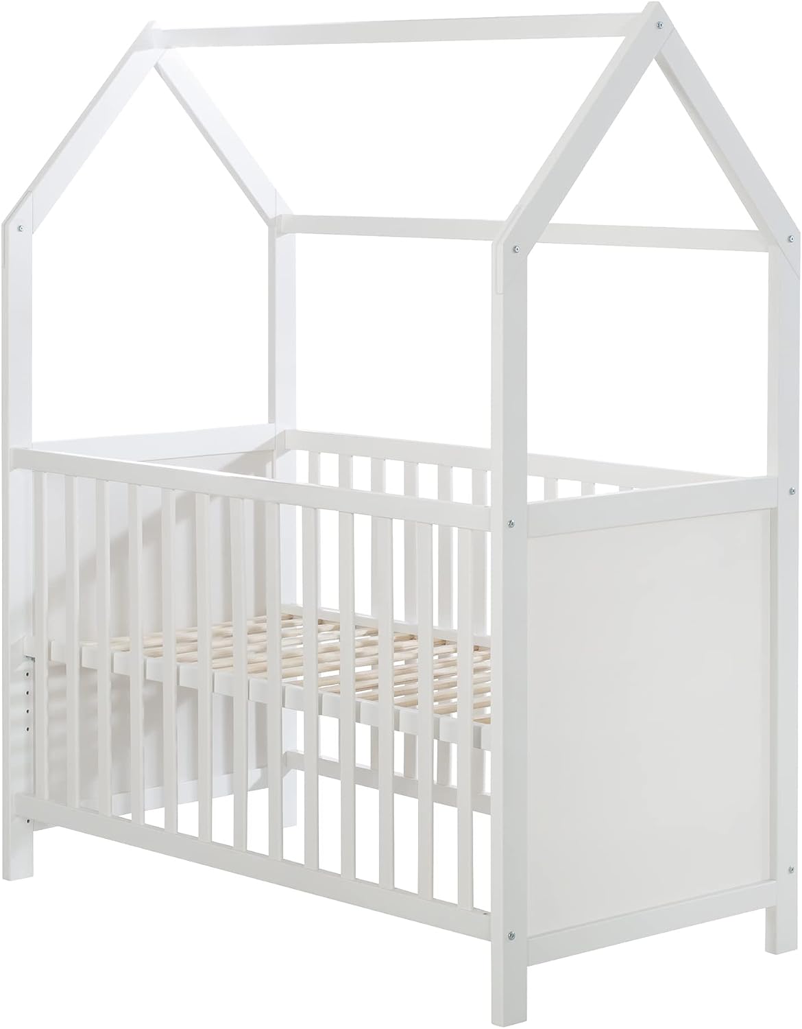roba Łóżko domek 60 x 120 cm - Certyfikowane FSC - Łóżeczko dziecięce i do przyściółki w kształcie domku - Regulacja wysokości 6-stopniowa - Kolor biały