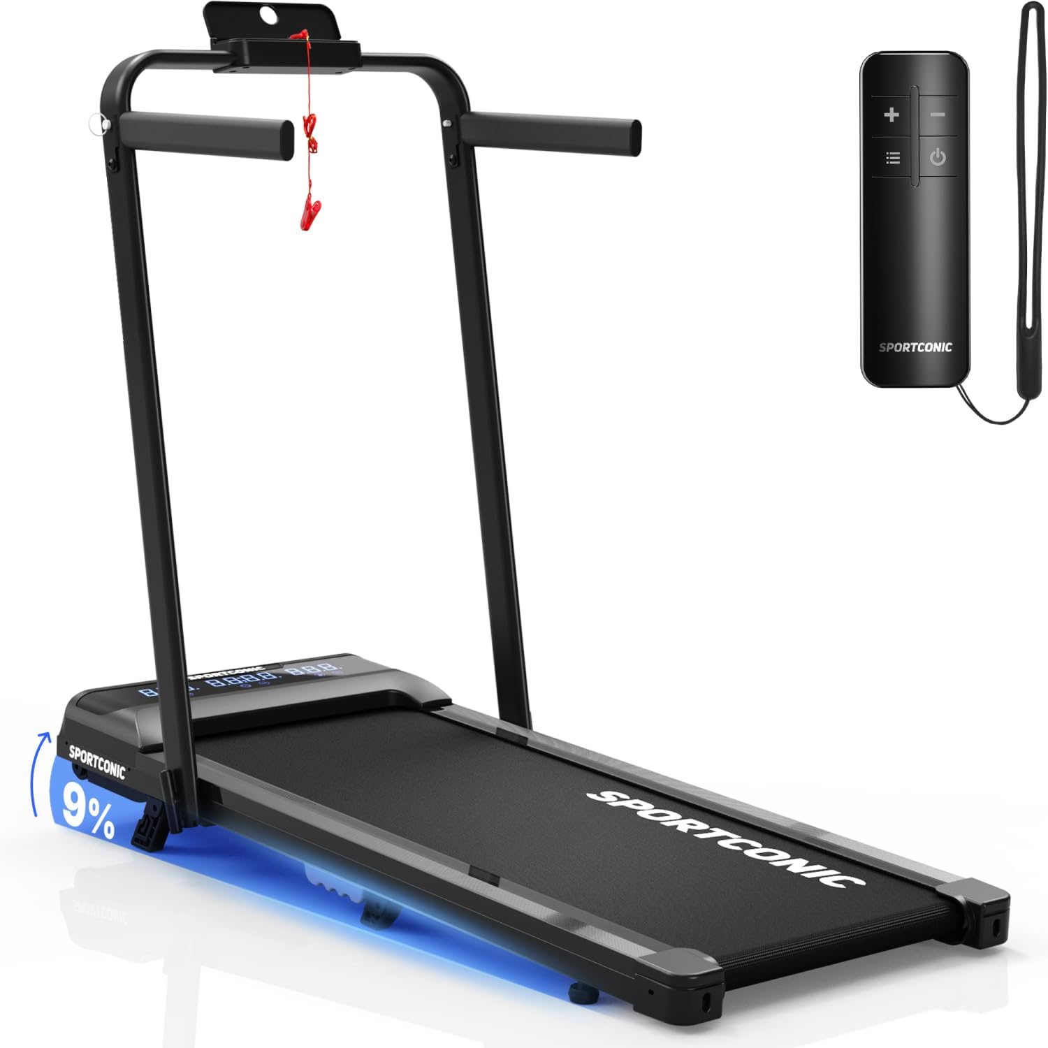 Sportconic Bieżnia Elektryczna 1-12KM/H | Bieżnia do Domu Składana | Bieżnia z Nachyleniem | Pod Biurkiem | Zestawie Uchwyt Na Tablet i Pilot (Bez maty ochronnej, 1-12 km/h (P106FA))