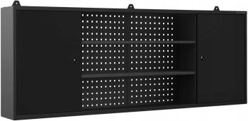 Jan Nowak Szafka do Warsztatu Wisząca Metalowa LEO | Perforowana Scianka 2 Zamykane Szafki Pojemne Półki na Narzędzia | 160 cm x 60 cm x 20 cm (Czarna)