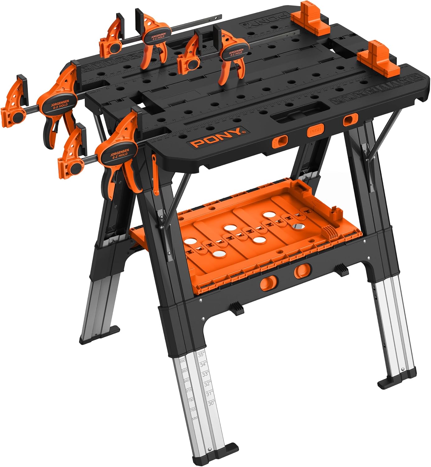 PONY Stół roboczy 2 w 1 z 2 zaciskami spustowymi