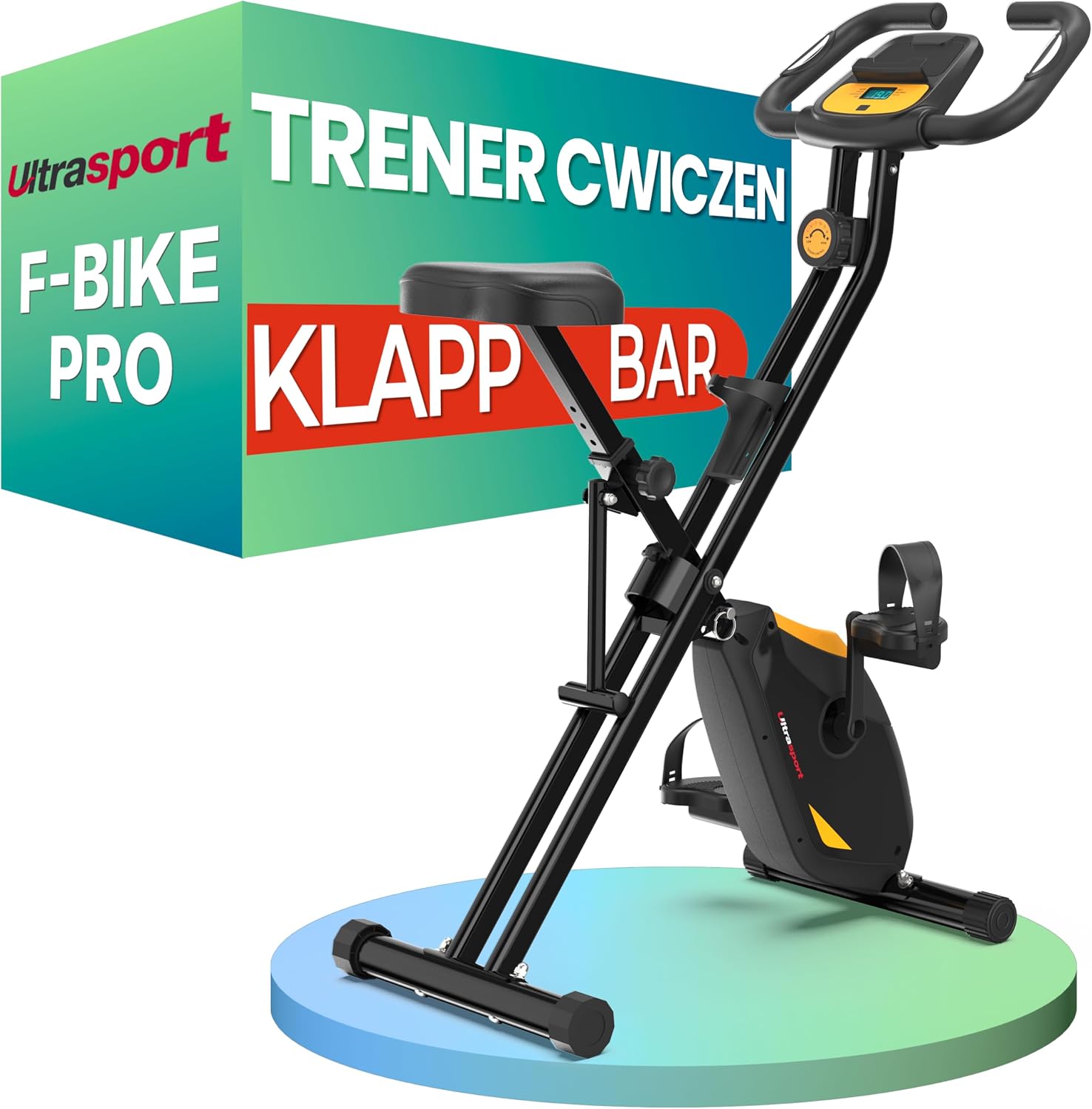 Ultrasport F-Bike Pro Składany Rower Treningowy do 150 KG, z 16 Poziomami, Wygodne Siodełko, Bardzo Cichy I Składany Rower Stacjonarny do Ćwiczeń w Domu
