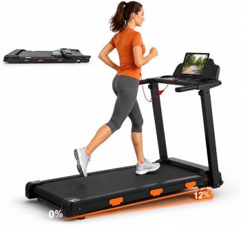 składana bieżnia do domu, Walking Pad 12 km/h z nachyleniem 12%, silnik 3.0 HP, wyświetlacz LED, do 138 kg, do chodzenia, joggingu i biegania
