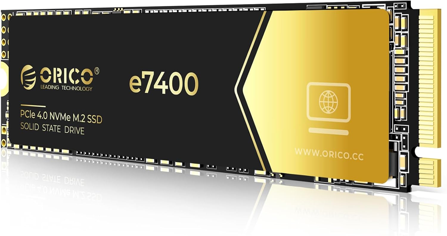 ORICO NVMe 1 TB SSD M.2, PCIe 4.0X4 - do 7200 MB/s SSD M2, wewnętrzny dysk SSD NAND, kompatybilny z macOS Windows dla graczy i twórców – e7400