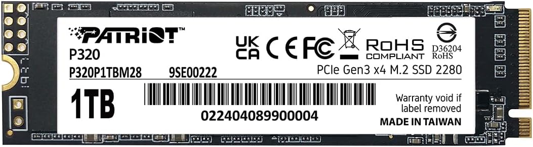 Patriot P320 1TB SSD wewnętrzny - NVMe PCIe Gen 3x4 - M.2 2280 - Solid State Drive - P320P1TBM28