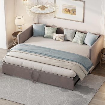 Łóżko dzienne, rozkładane, 90/180 x 200 cm, sofa rozkładana, tapczan tapicerowany, rozkładane z dodatkowym łóżeczkiem, aksamitny materiał, rozkładane do łóżka małżeńskiego, sofa do spania dla