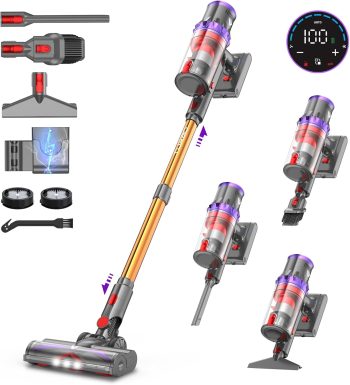 coovy SU7 Odkurzacz Akumulatorowy 580W/45Kpa/70Min, Ekrany Dotykowe LED, 1.3 L Bezprzewodowy Odkurzacz Antysplątaniowy, do Podłóg/Dywany/Sierści Zwierząt