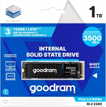 goodram - Dysk SSD - PX500 gen. 3 M.2 - Wewnętrzny dysk twardy - Szybki interfejs PCIe gen. 3 x4 - Kompaktowy format 2280 - do konsol, laptopów - 1 TB