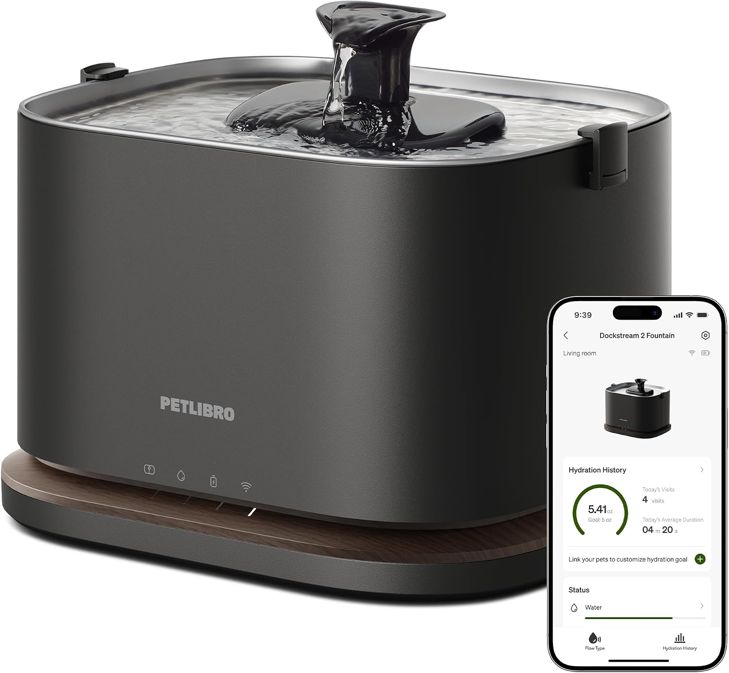 Petlibro Upgraded Dockstream 2 bezprzewodowa fontanna dla kotów z czujnikiem ruchu, 3 l, 23 dB, bardzo ciche, łatwe do czyszczenia, bez BPA, dozownik wody dla kotów