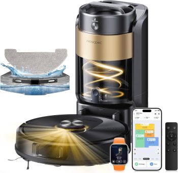 Proscenic Q20+ Plus Robot Vacuum Cleaner i Mop 10000 Pa/200 Mins, z 4L samowiercącą podstawą bez worka, nawigacją laserową i mapowaniem za pomocą aplikacji/głosu/kontroli, do podłóg/dywanów i