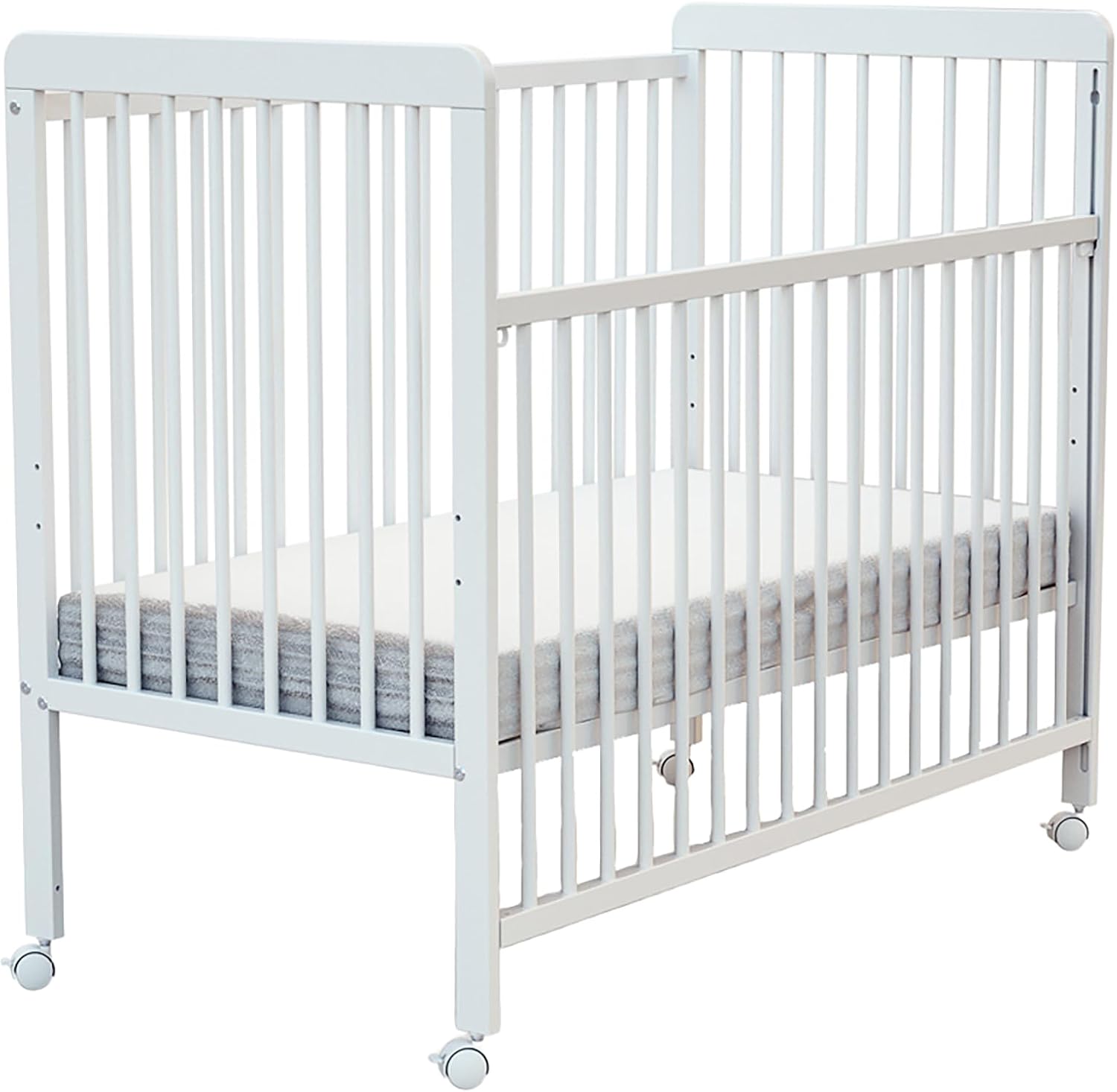 Webaby drewniane łóżeczko dziecięce z przesuwną barierą dla niemowląt 60 x 120 LIVO White | 3 wysokości regulowana podstawa skrzyni | 4 wielokierunkowe koła z hamulcem